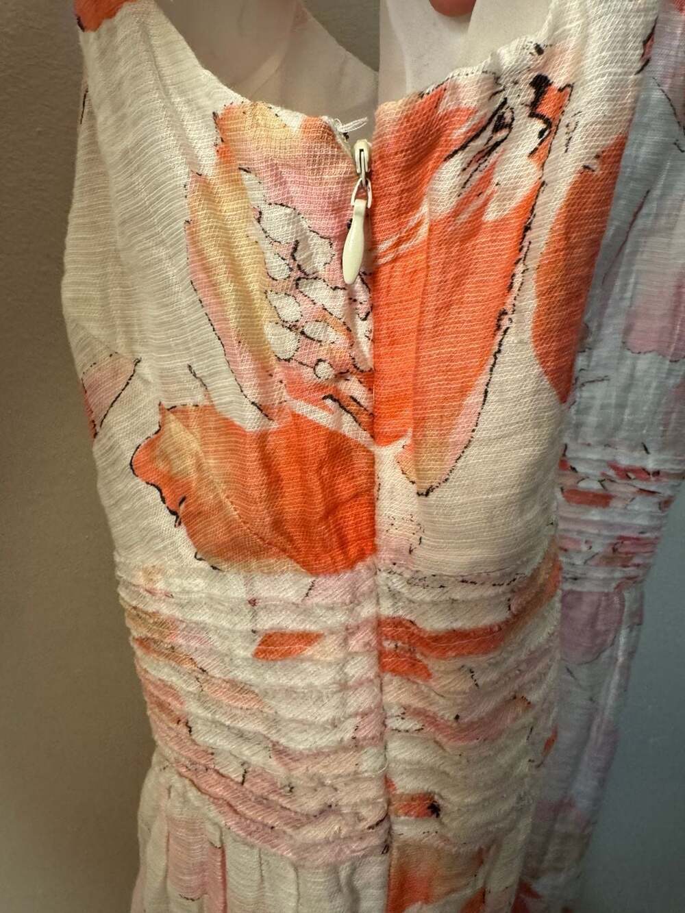 LOFT Pink and Orange Floral Watercolor Linen Blend Sleeveless Dress Size 10 - Picture 6 of 6